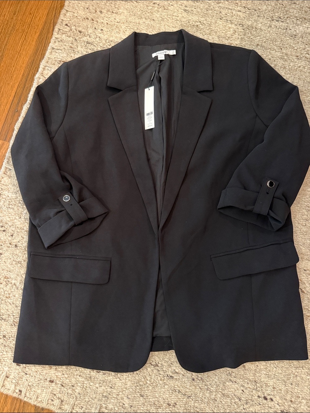 NWT Chico’s Boyfriend Crepe Blazer XL Black (size 3)
